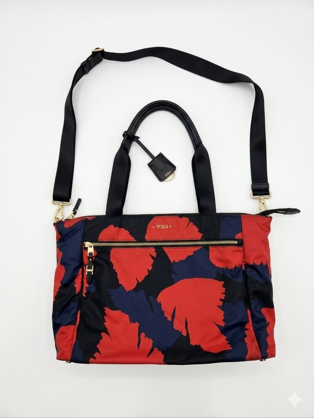 TUMI Voyageur Mauren Nylon Tote Travel Duffel Bag Red Blue Black Print